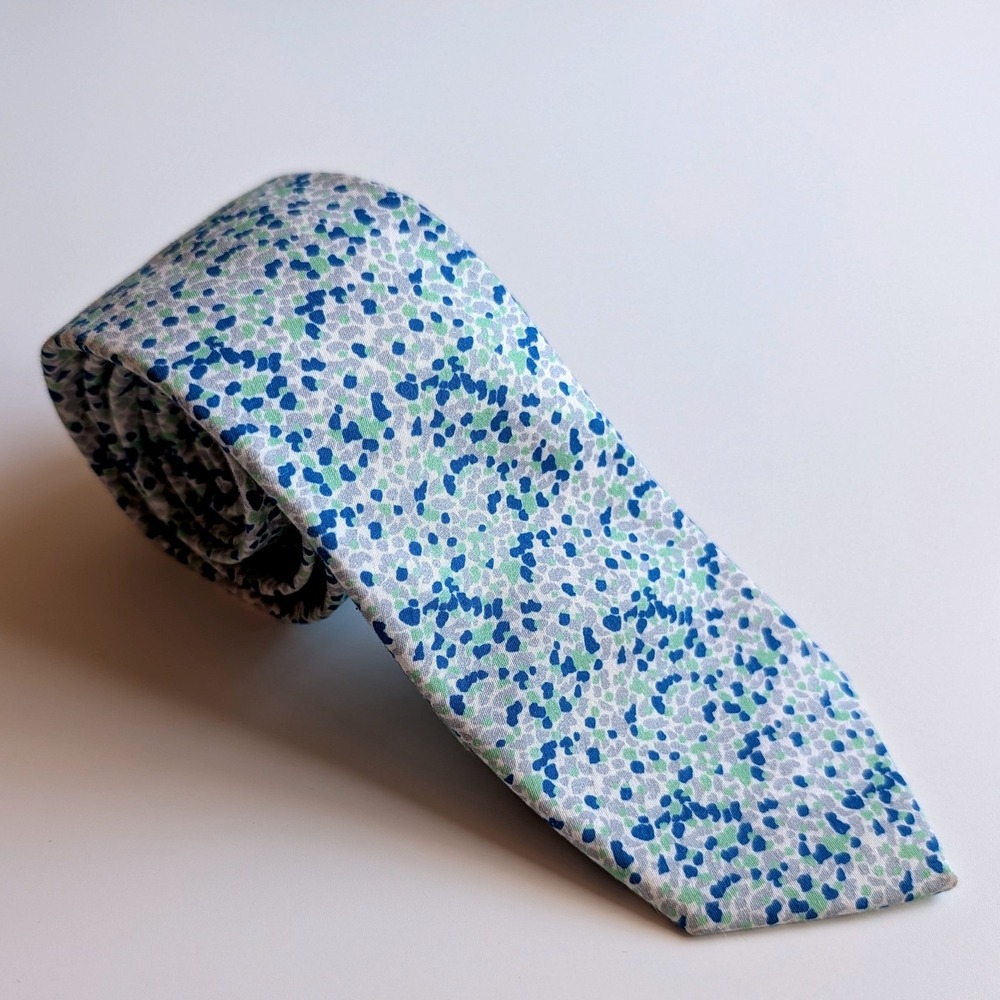 Haggar Mens Tie Blue Green Grey Dot Pattern 100% Cotton Skinny Necktie 58x3